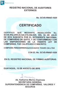 Registro Nacional de Auditores Externos Peñaherrera & Asociados Thaws Cía. Ltda.
